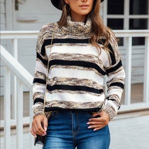 SHEIN High Neck Space Dye Striped Sweater